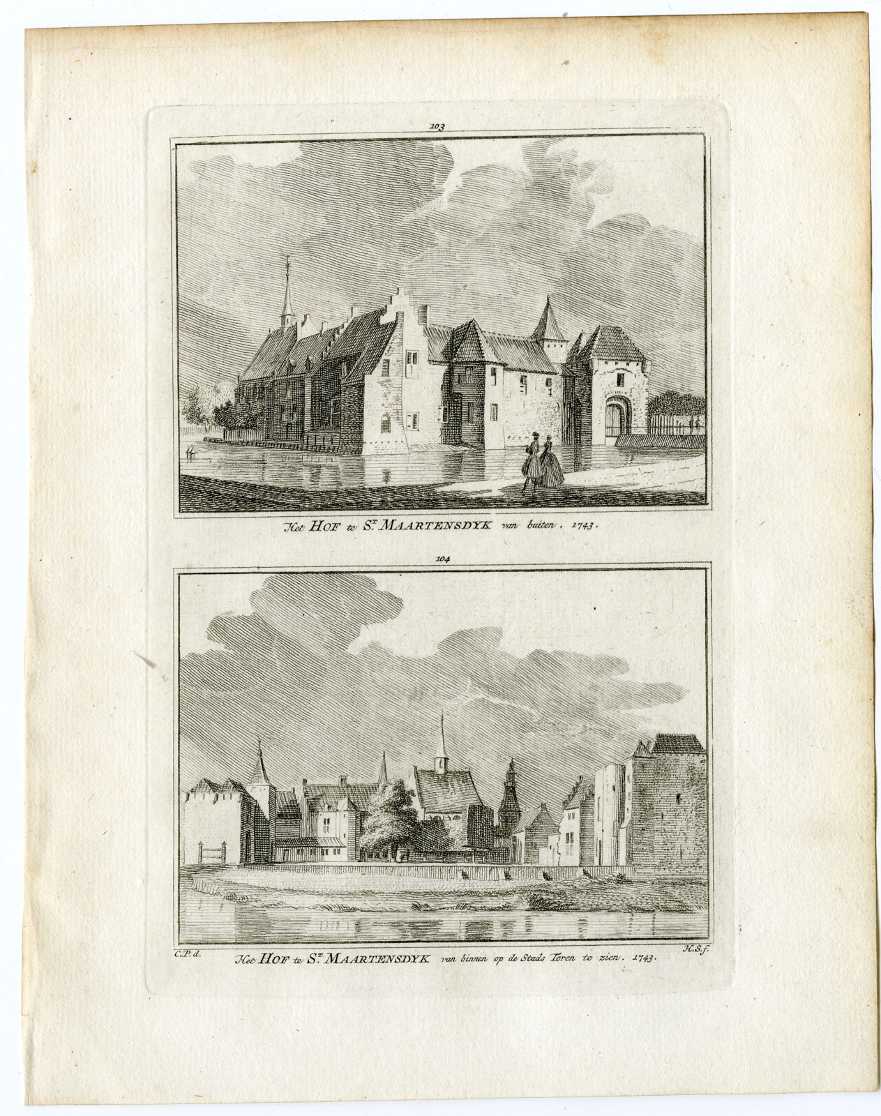 , Antique Print-SINT MAARTENSDIJK-CASTLE-CHURCH-Spilman-de Beijer-1746, Pictura Antique Prints