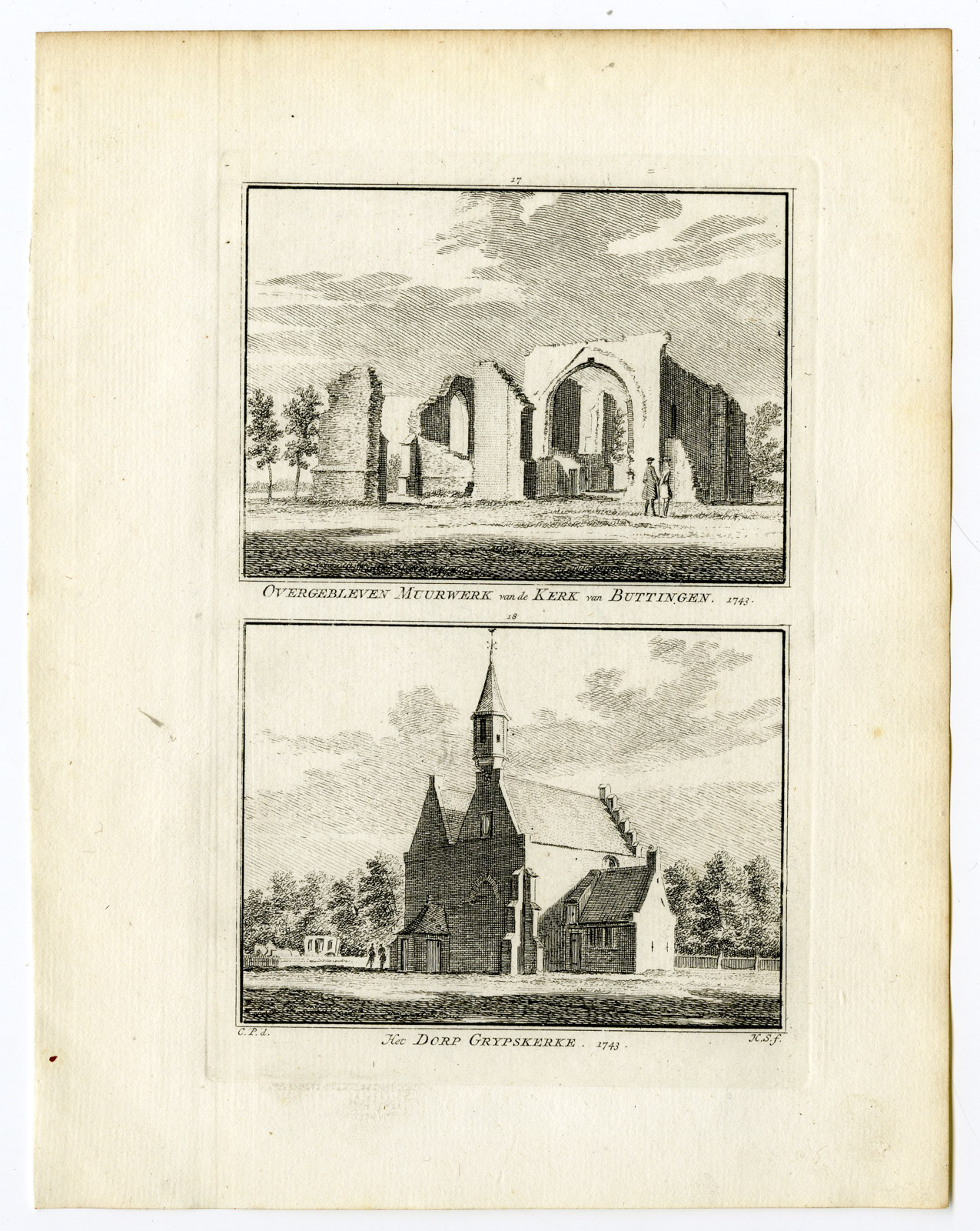 , Antique Print-BUTTINGE-GRIJPSKERKE-CHURCH-Spilman-de Beijer-1746, Pictura Antique Prints