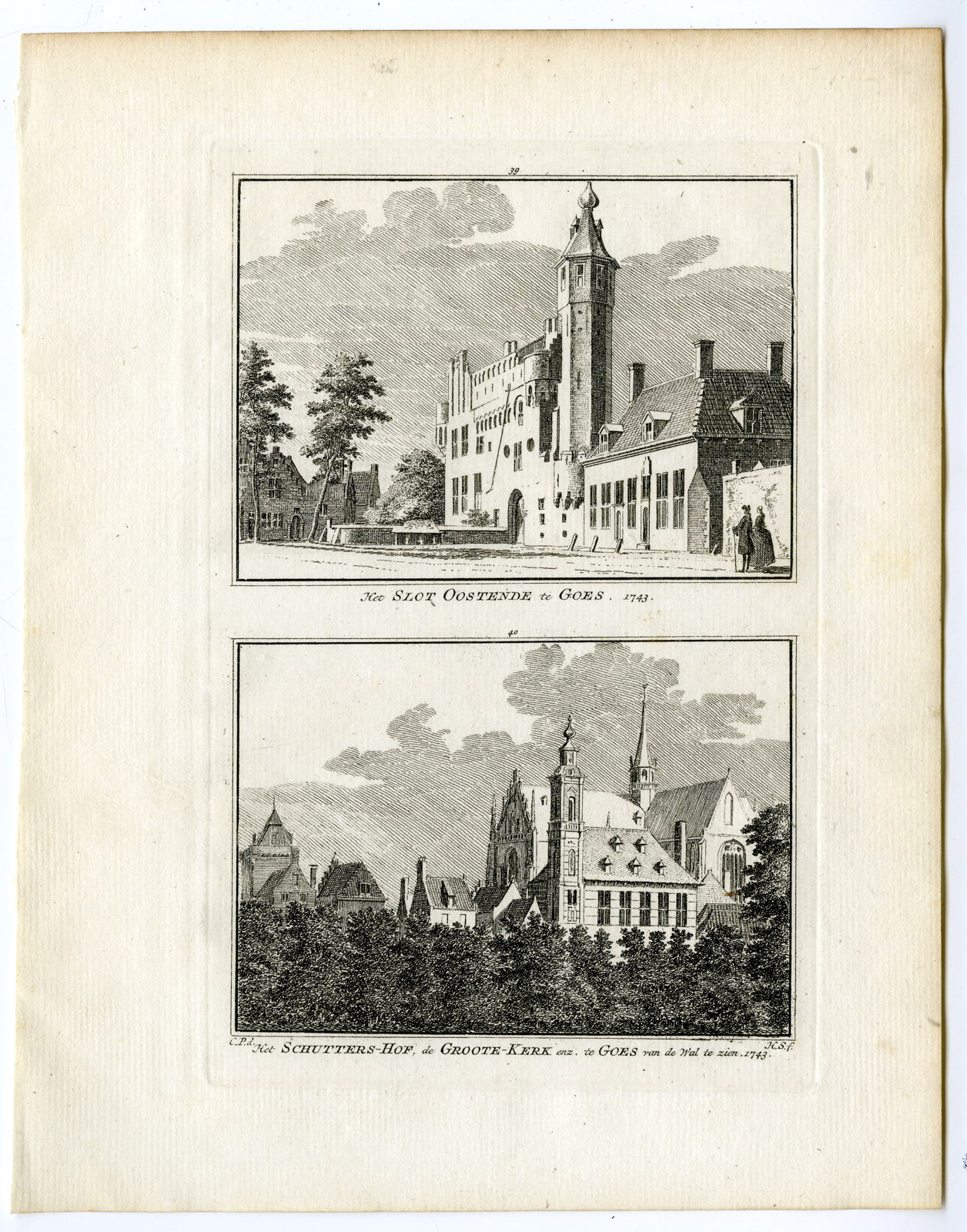 , Antique Print-GOES-OOSTENDE CASTLE-GROTE KERK-Spilman-de Beijer-1746, Pictura Antique Prints
