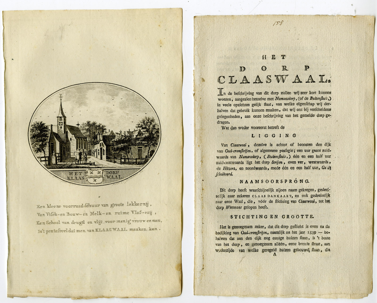 , Antique Print-KLAASWAAL-PANORAMIC VIEW-TEXT-Brouwer-Ollefen & Bakker-1793, Pictura Antique Prints
