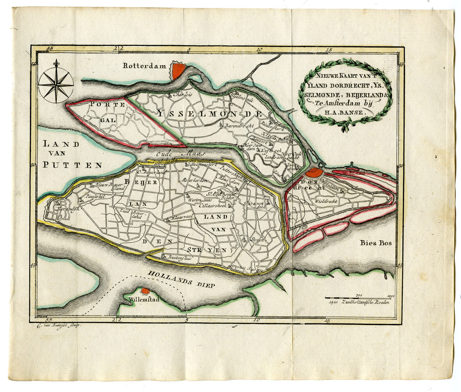 , Antique Map-HOEKSE WAARD-IJSSELMONDE-DORDRECHT-Ollefen & Bakker-Banse-1793, Pictura Antique Prints