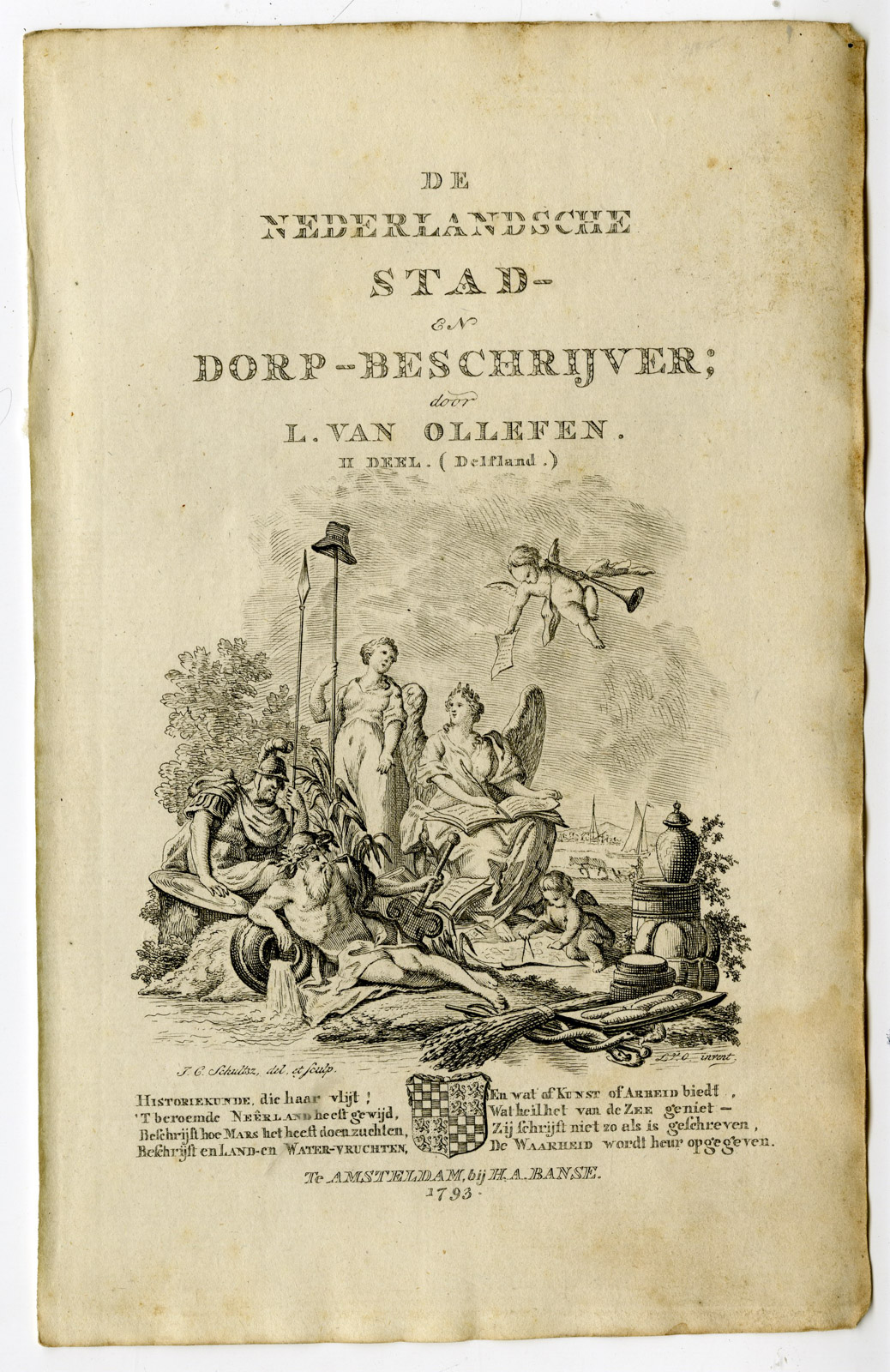, 8-Antique Prints-TITLE PAGES-ALLEGORIE-RIVER GOD-MUSE-Ollefen & Bakker-1793, Pictura Antique Prints