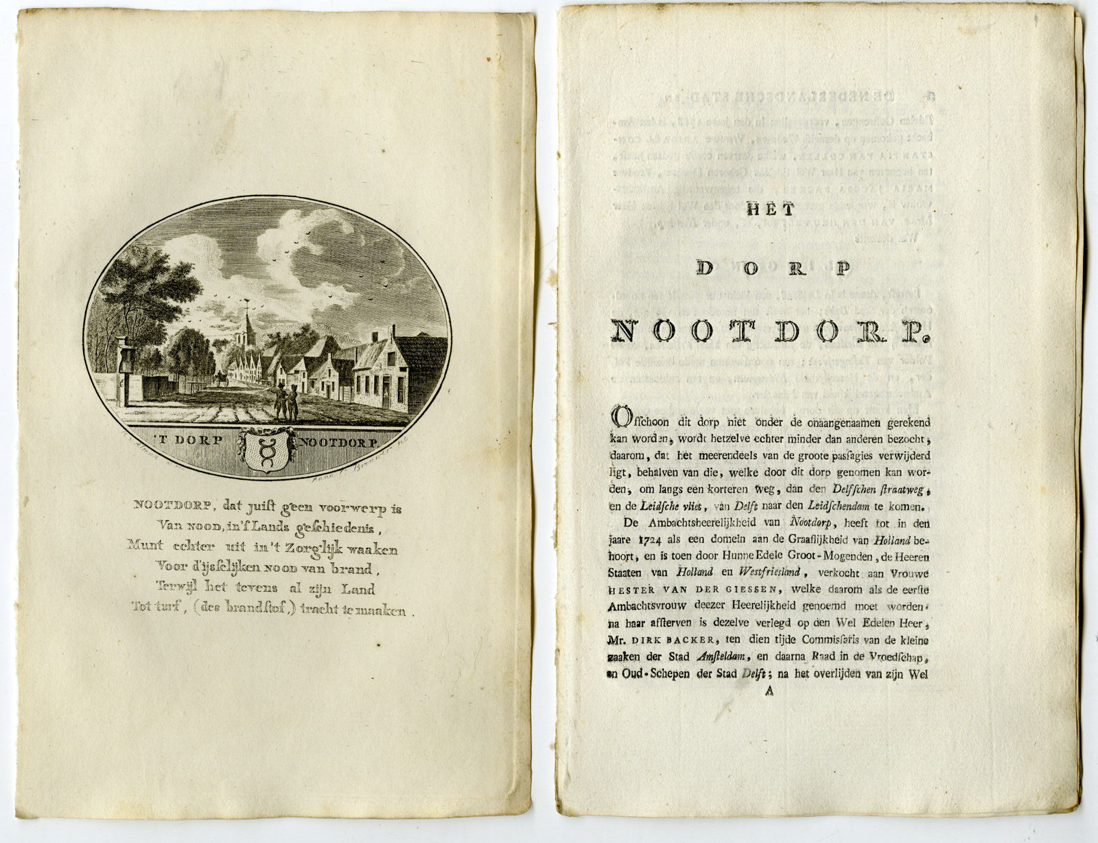 , Antique Print-NOOTDORP-PANORAMIC VIEW-TEXT-Brouwer-Ollefen & Bakker-1793, Pictura Antique Prints