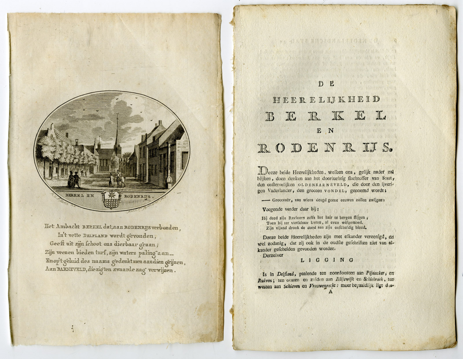 , Antique Print-BERKEL EN RODENRIJS-PANORAMIC VIEW-TEXT-Brouwer-Ollefen & Bakker-1793, Pictura Antique Prints