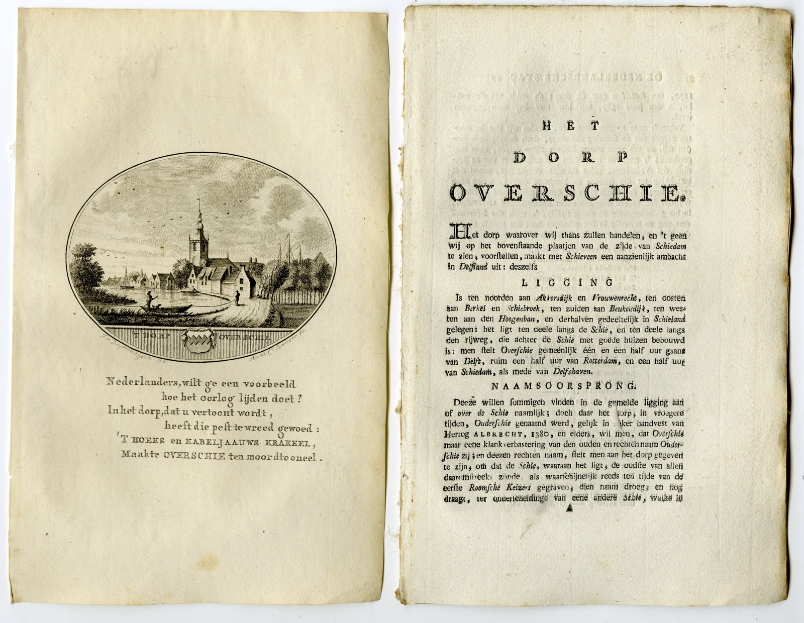 , Antique Print-OVERSCHIE-ROTTERDAM-VIEW-TEXT-Brouwer-Ollefen & Bakker-1793, Pictura Antique Prints