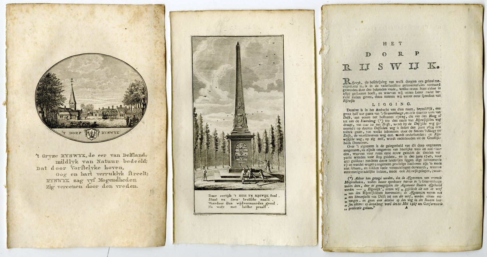 , 2-Antique Prints-RIJSWIJK-NAALD-PANORAMIC VIEW-TEXT-Brouwer-Ollefen & Bakker-1793, Pictura Antique Prints