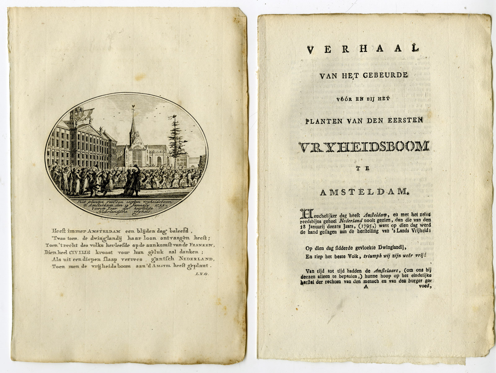 , Antique Print-AMSTERDAM-VRIJHEIDSBOOM-DE DAM-Brouwer-Ollefen & Bakker-1793, Pictura Antique Prints