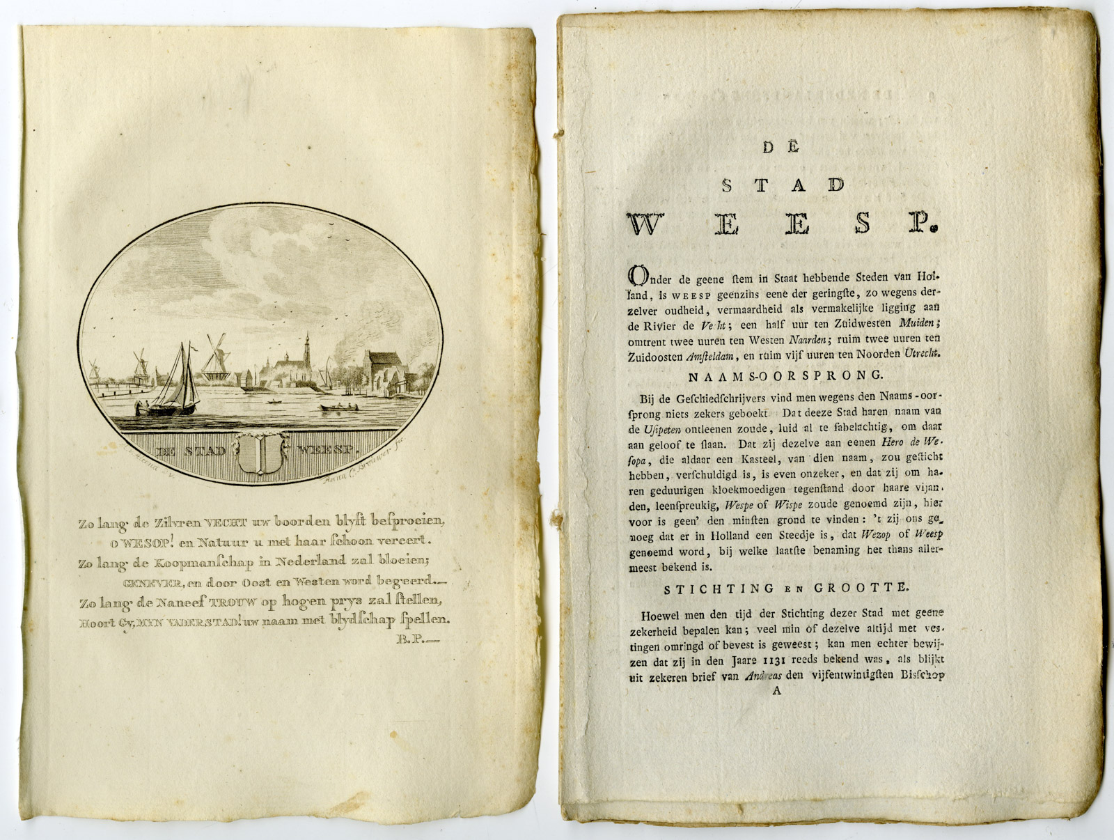 , Antique Print-WEESP-PANORAMIC VIEW-TEXT-Brouwer-Ollefen & Bakker-1793, Pictura Antique Prints