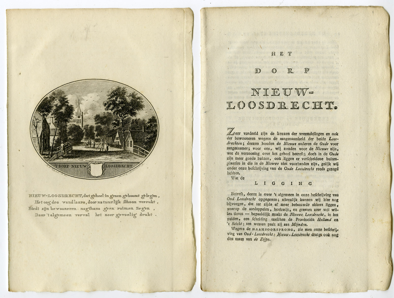 , Antique Print-NIEUW LOOSDRECHT-PANORAMIC VIEW-TEXT-Brouwer-Ollefen & Bakker-1793, Pictura Antique Prints