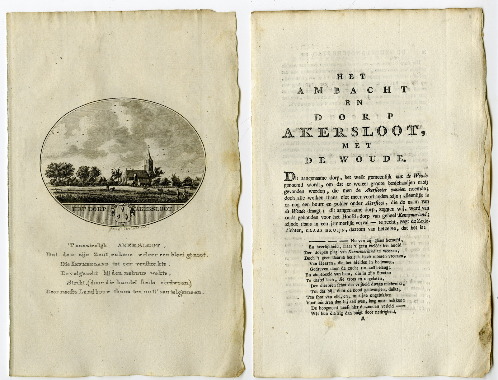 , Antique Print-AKERSLOOT-PANORAMIC VIEW-TEXT-Brouwer-Ollefen & Bakker-1793, Pictura Antique Prints