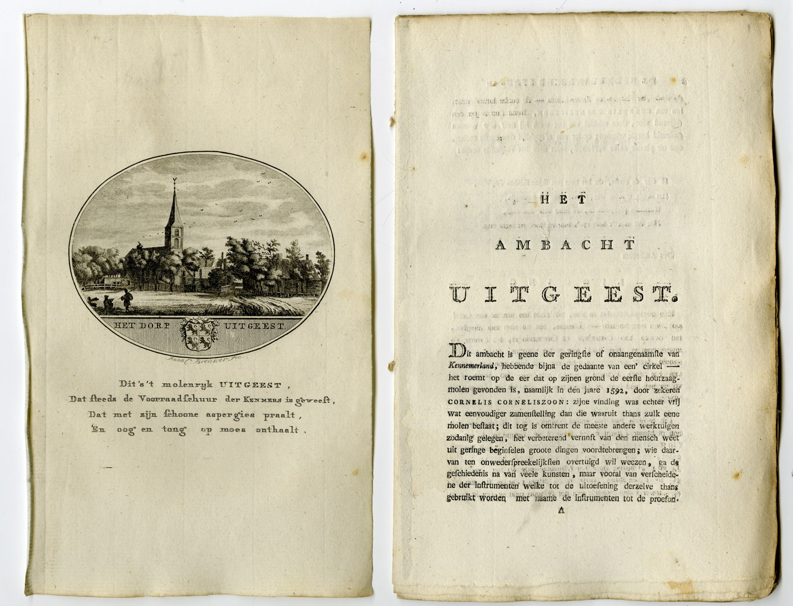 , Antique Print-UITGEEST-PANORAMIC VIEW-TEXT-Brouwer-Ollefen & Bakker-1793, Pictura Antique Prints