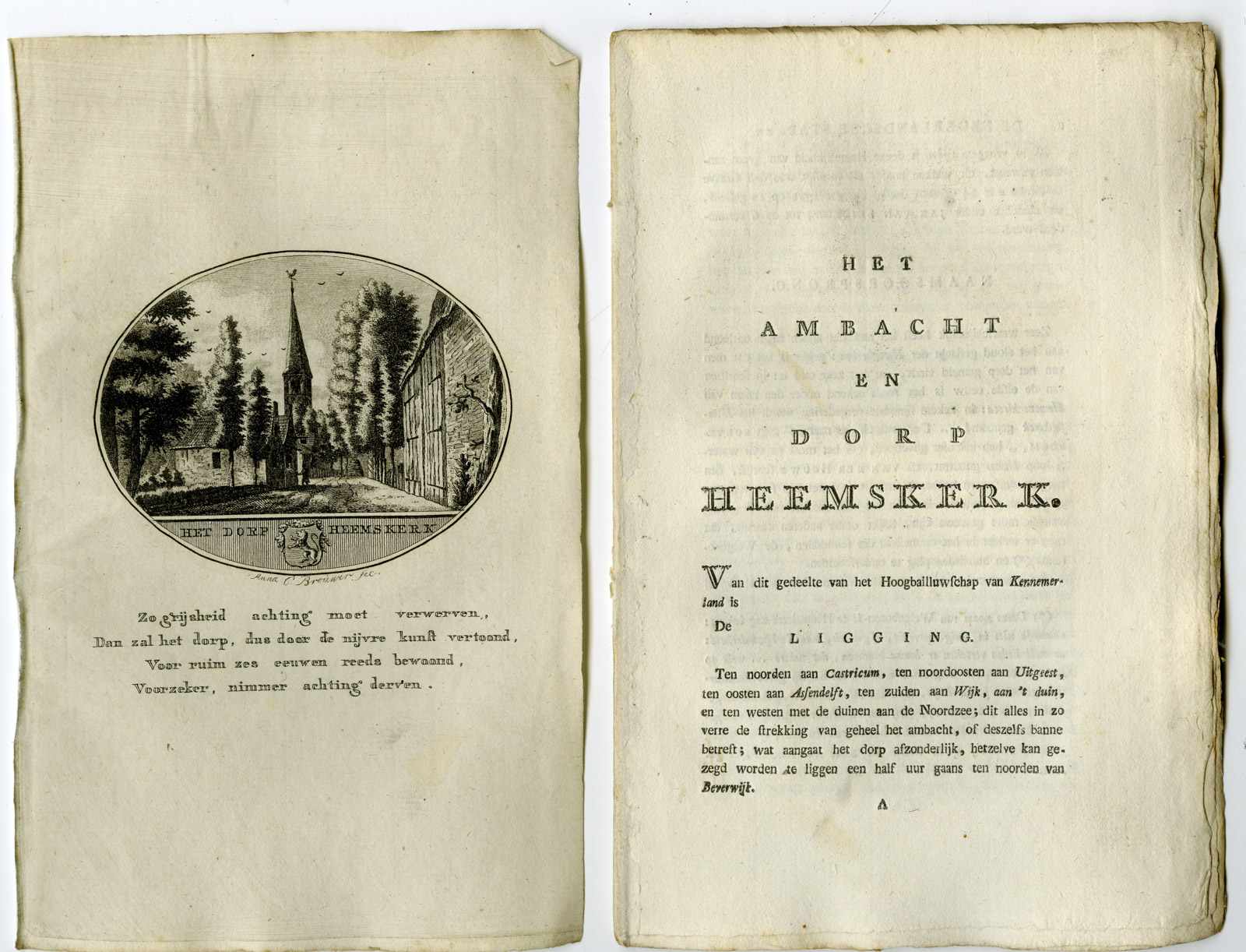 , Antique Print-HEEMSKERK-PANORAMIC VIEW-TEXT-Brouwer-Ollefen & Bakker-1793, Pictura Antique Prints