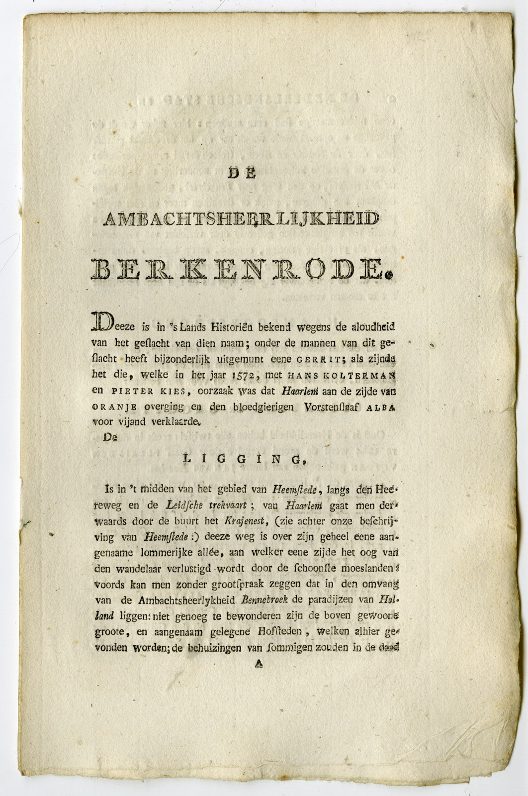 , Antique Print-BERKENRODE-HEEMSTEDE-TEXT-Brouwer-Ollefen & Bakker-1793, Pictura Antique Prints