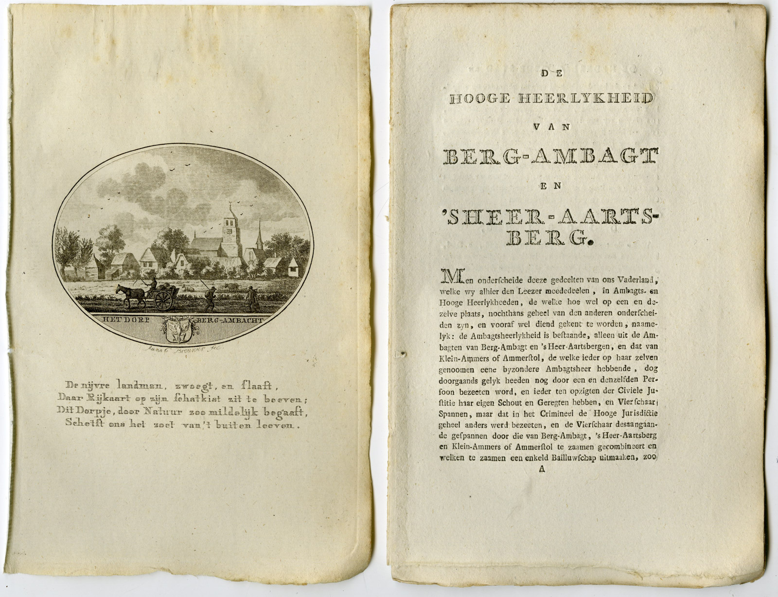 , Antique Print-BERGAMBACHT-PANORAMIC VIEW-TEXT-Brouwer-Ollefen & Bakker-1793, Pictura Antique Prints