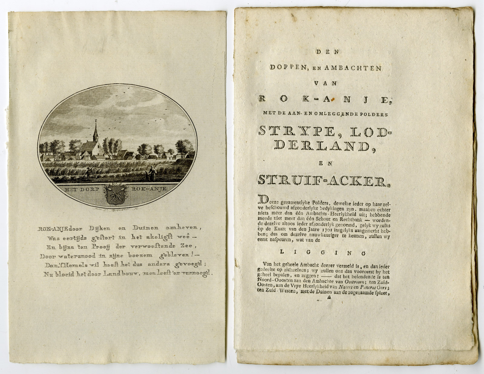 , Antique Print-ROCKANJE-PANORAMIC VIEW-TEXT-Brouwer-Ollefen & Bakker-1793, Pictura Antique Prints