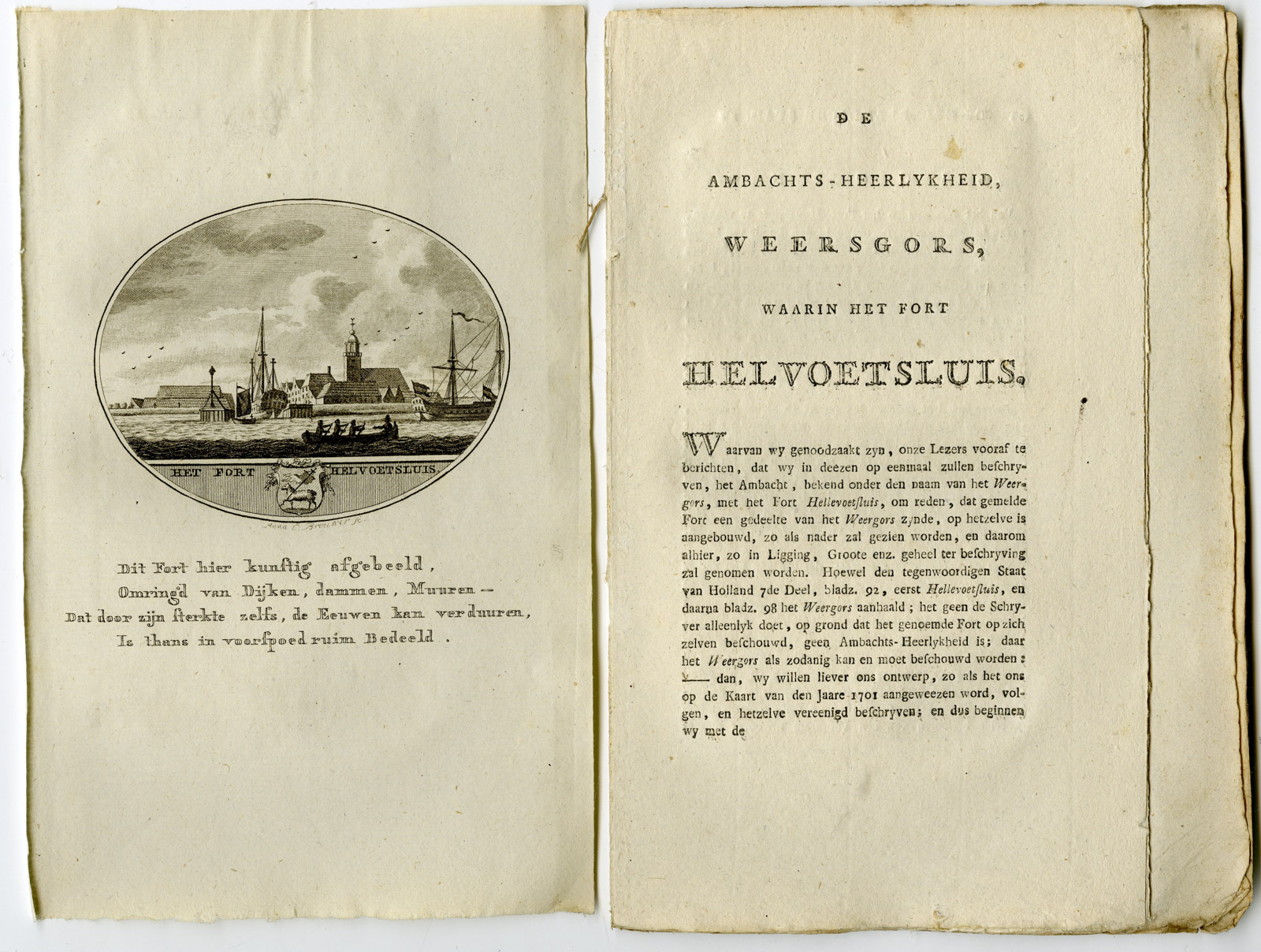 , Antique Print-HELLEVOETSLUIS-PANORAMIC VIEW-TEXT-Brouwer-Ollefen & Bakker-1793, Pictura Antique Prints