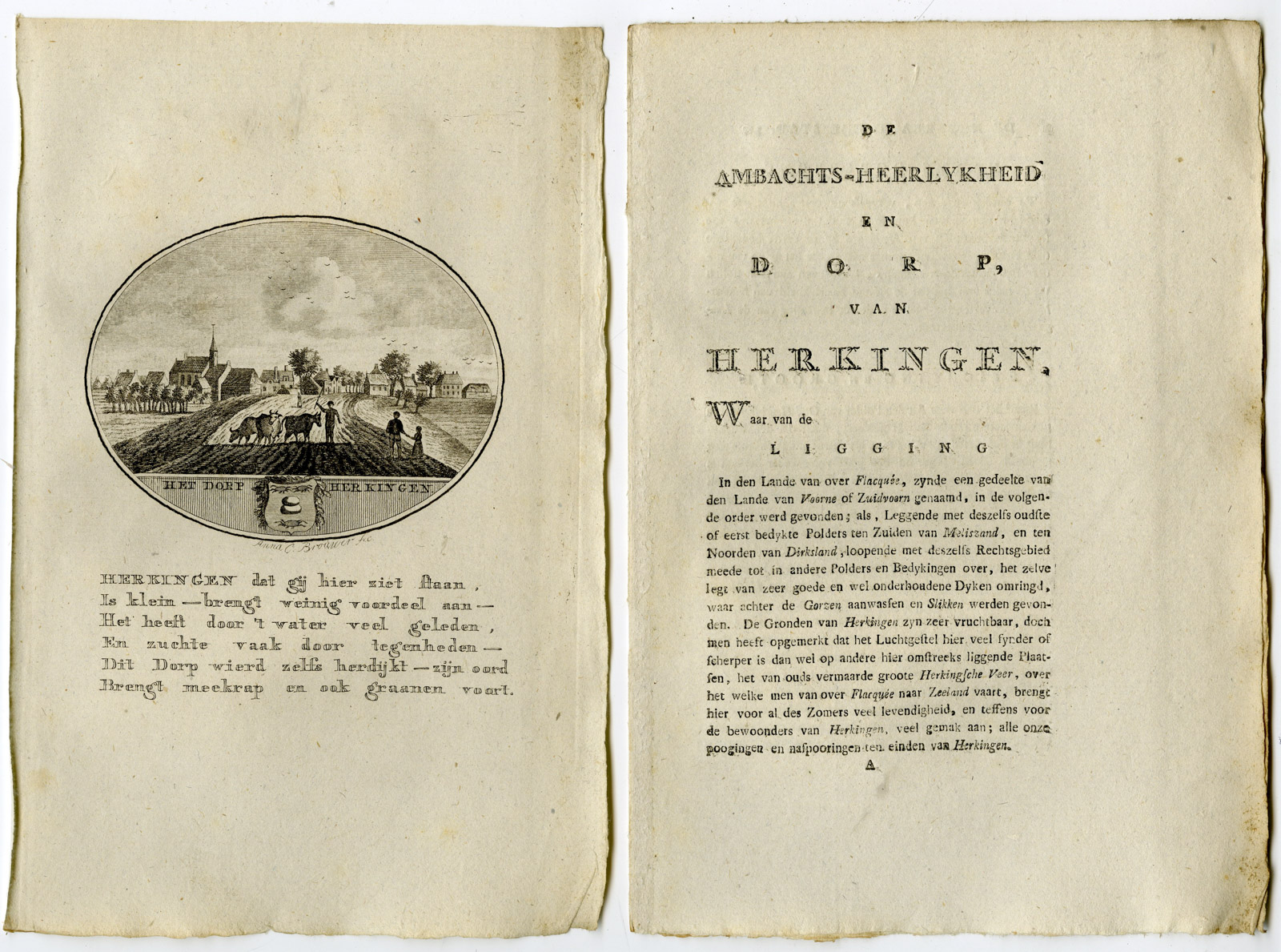 , Antique Print-HERKINGEN-PANORAMIC VIEW-TEXT-Brouwer-Ollefen & Bakker-1793, Pictura Antique Prints