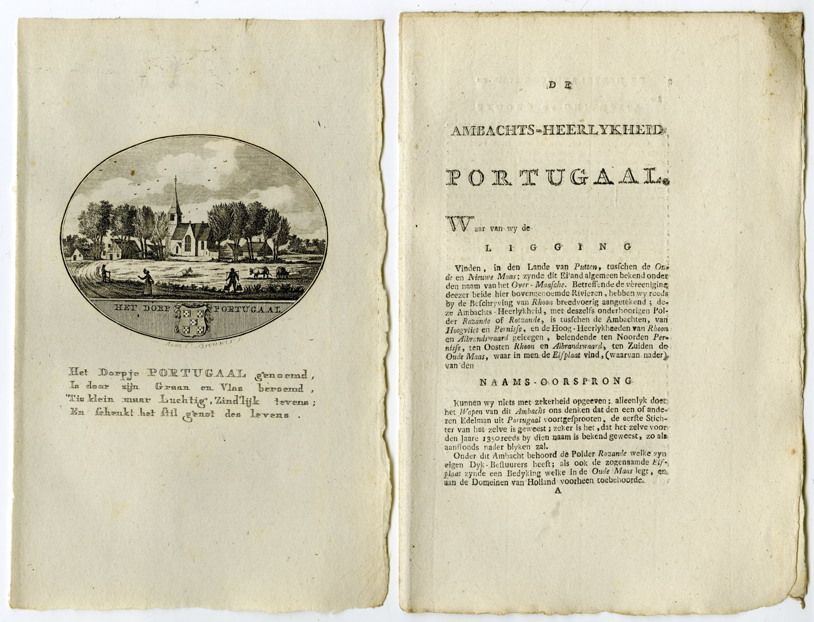 , Antique Print-POORTUGAAL-PANORAMIC VIEW-TEXT-Brouwer-Ollefen & Bakker-1793, Pictura Antique Prints