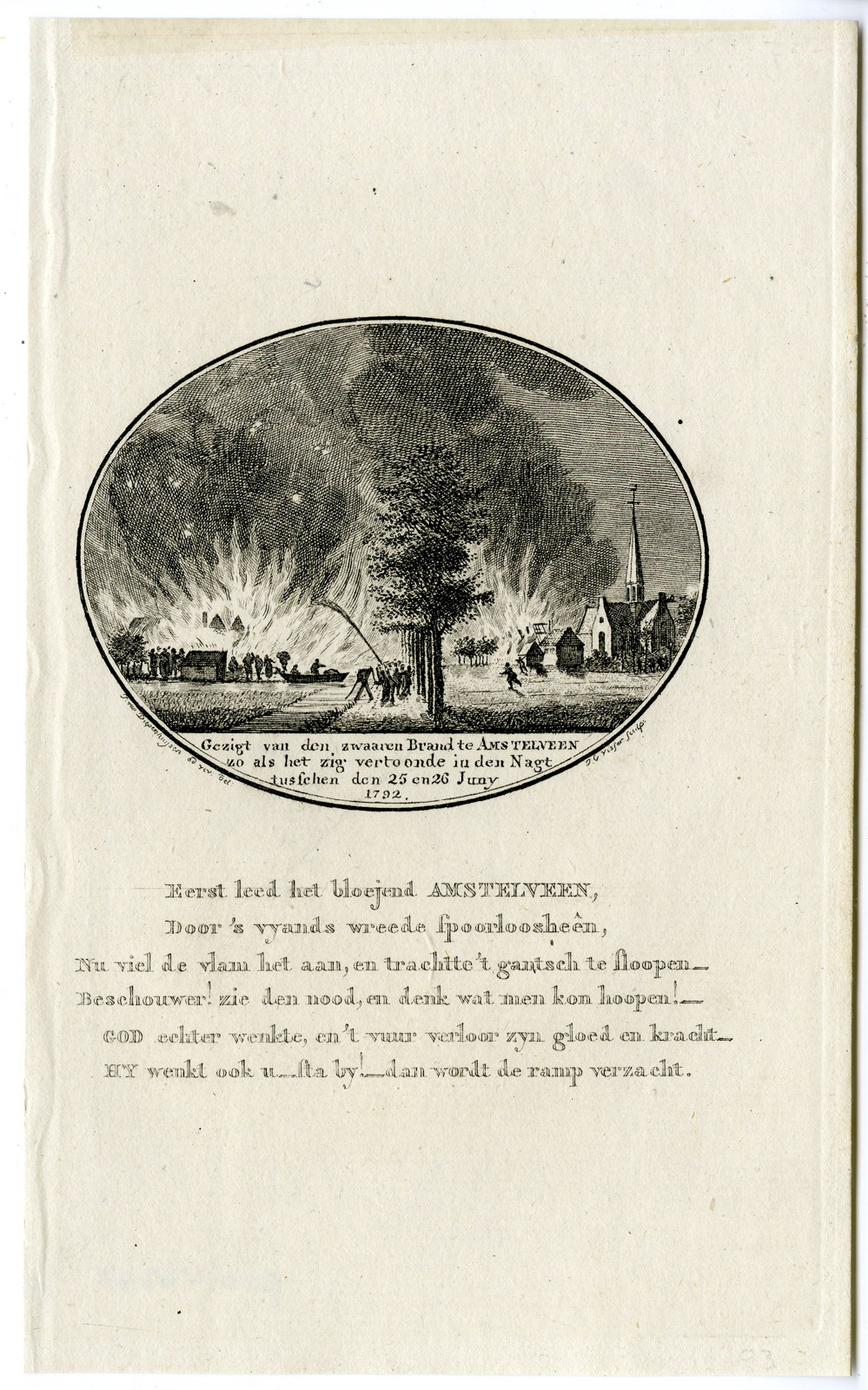 , 2-Antique Prints-AMSTELVEEN-FIRE-PANORAMIC VIEW-Brouwer-Ollefen & Bakker-1793, Pictura Antique Prints