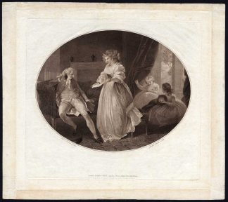 Antique Master Print-GENTLEMAN-RECEIVE-LETTER-WIFE-Strutt-Stothard-1792