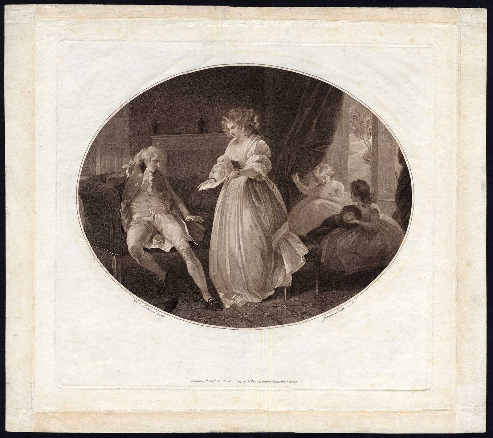 , Antique Master Print-GENTLEMAN-RECEIVE-LETTER-WIFE-Strutt-Stothard-1792, Pictura Antique Prints