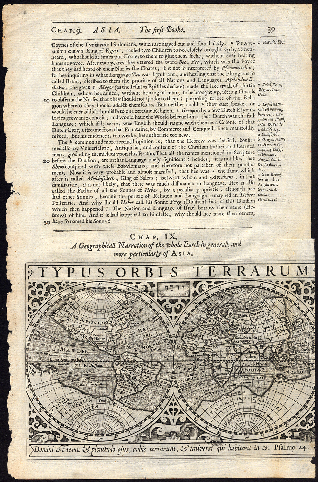, Antique Map-WORLD-DOUBLE HEMISPHERE-TYPUS ORBIS TERRARUM-Hondius-1626, Pictura Antique Prints