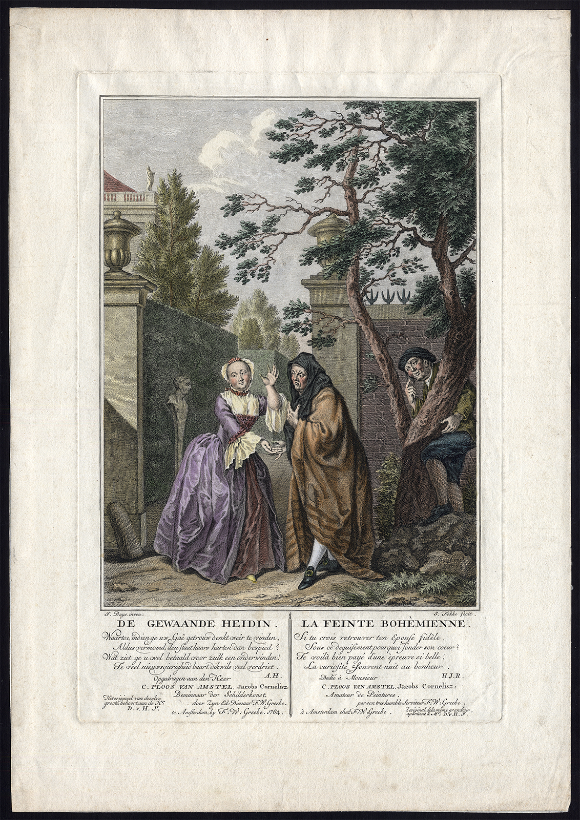 , Antique Master Print-DE GEWAANDE HEIDIN-GARDEN-MAN-WOMAN-Fokke-Buys-1764, Pictura Antique Prints