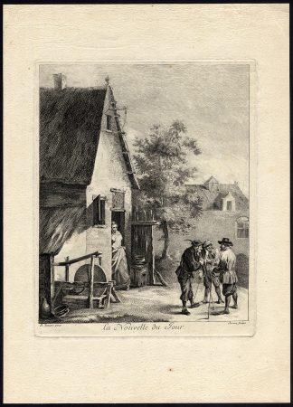 Antique Master Print-LA NOUVELLE DU JOUR-GOSSIP-MEN TALKING-Major-Teniers-1770