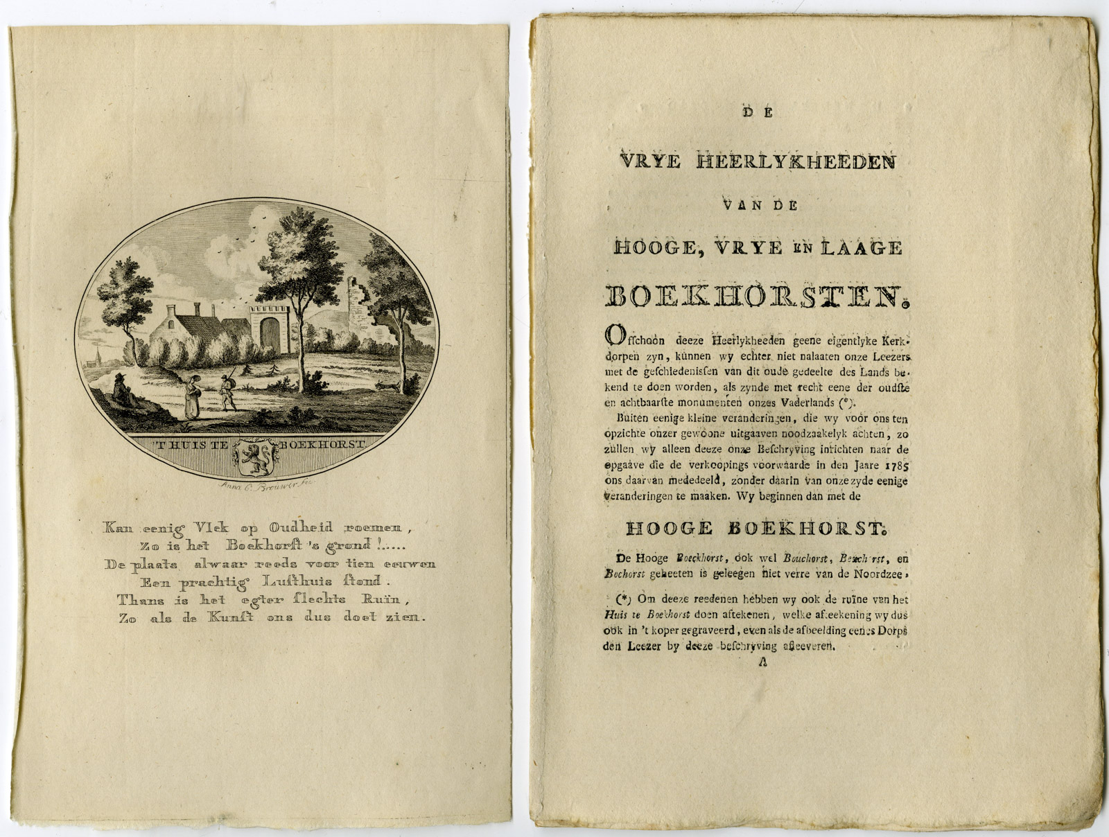 , Antique Print-NOORDWIJKERHOUT-BOEKHORST CASTLE-Brouwer-Ollefen & Bakker-1793, Pictura Antique Prints