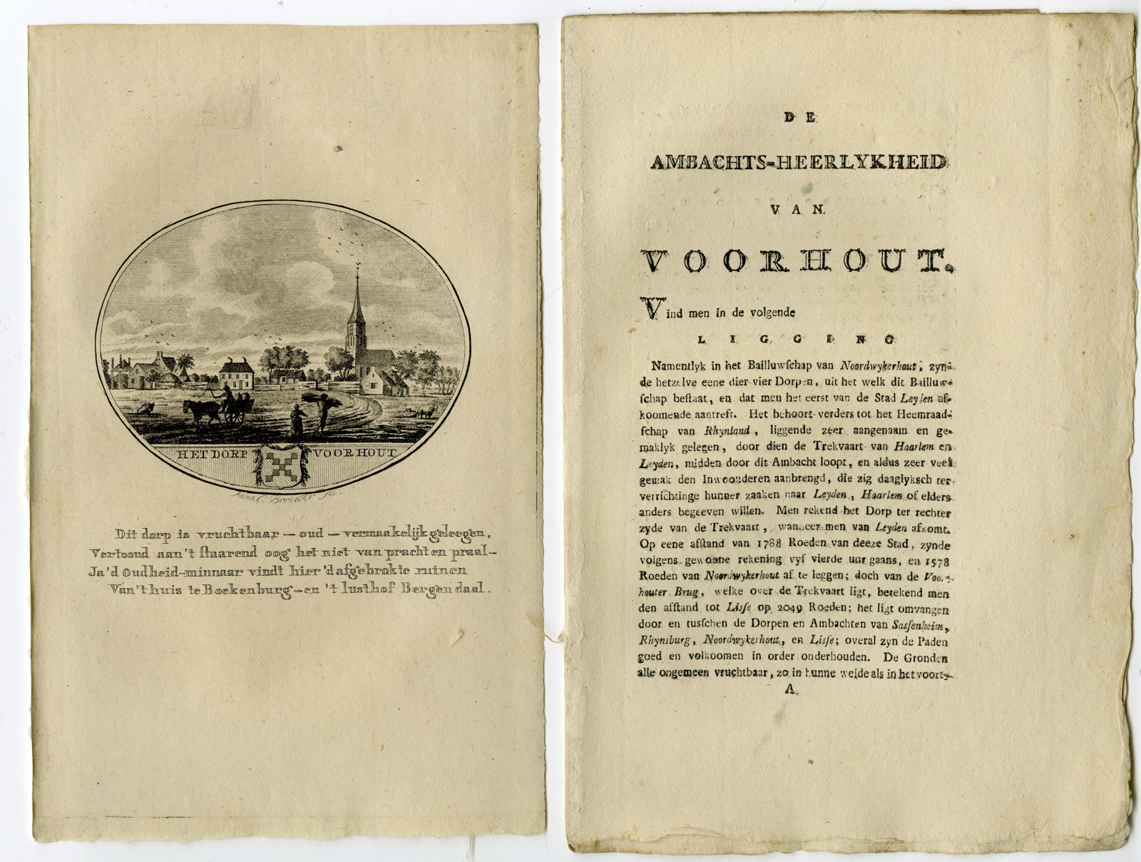 , Antique Print-VOORHOUT-PANORAMIC VIEW-TEXT-Brouwer-Ollefen & Bakker-1793, Pictura Antique Prints
