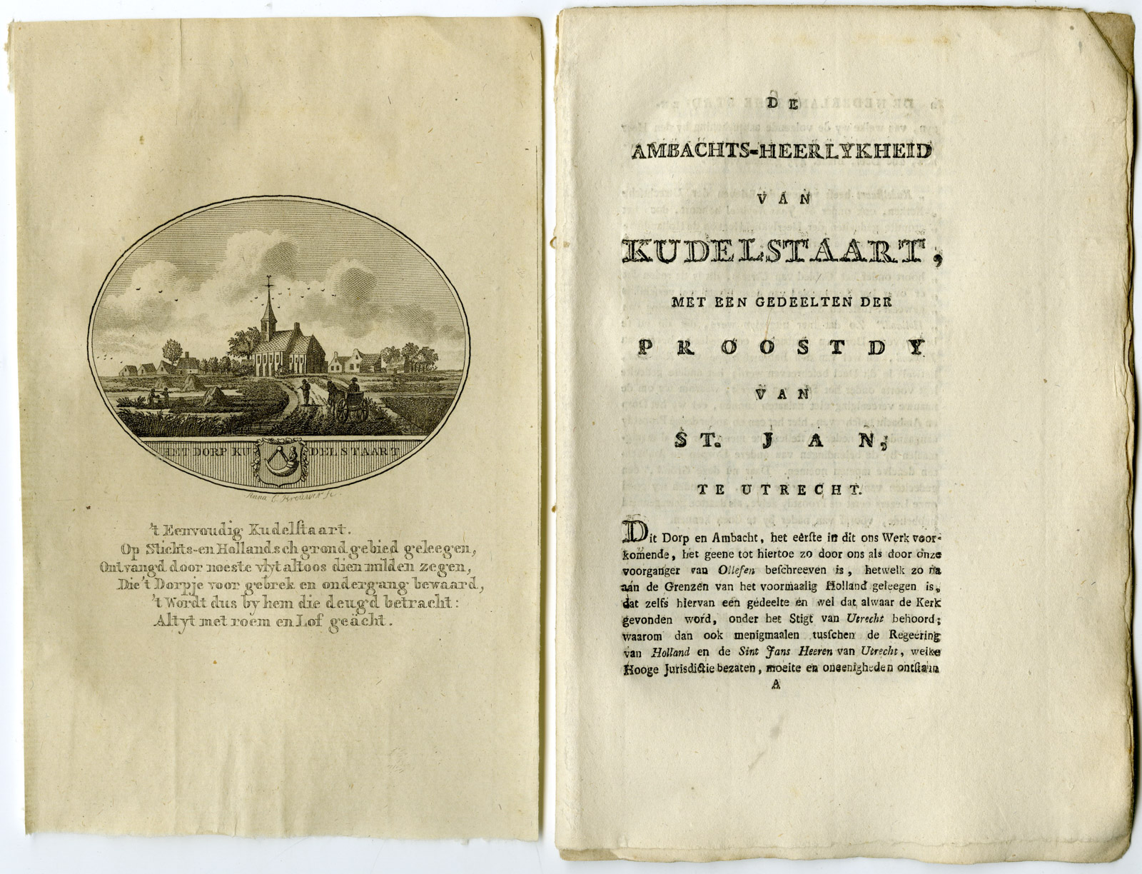 , Antique Print-KUDELSTAART-PANORAMIC VIEW-TEXT-Brouwer-Ollefen & Bakker-1793, Pictura Antique Prints