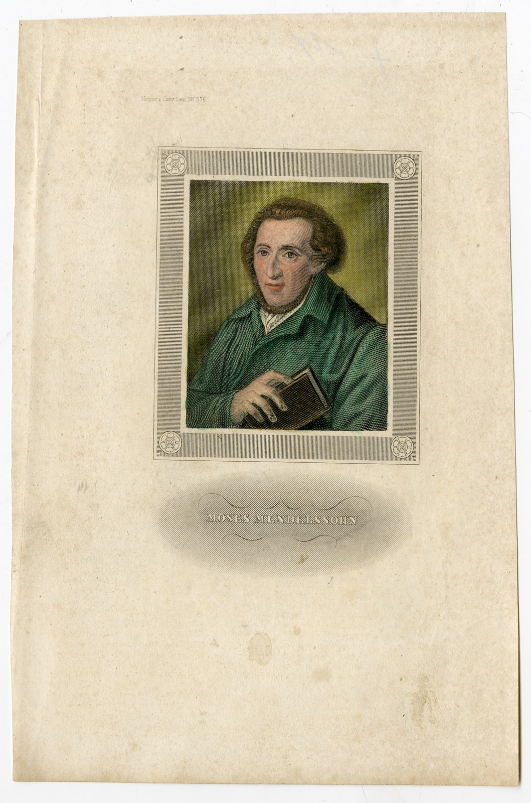 , Antique Print-MOSES MENDELSSOHN-PILOSOPHY-PORTRAIT-Meyer-1859, Pictura Antique Prints