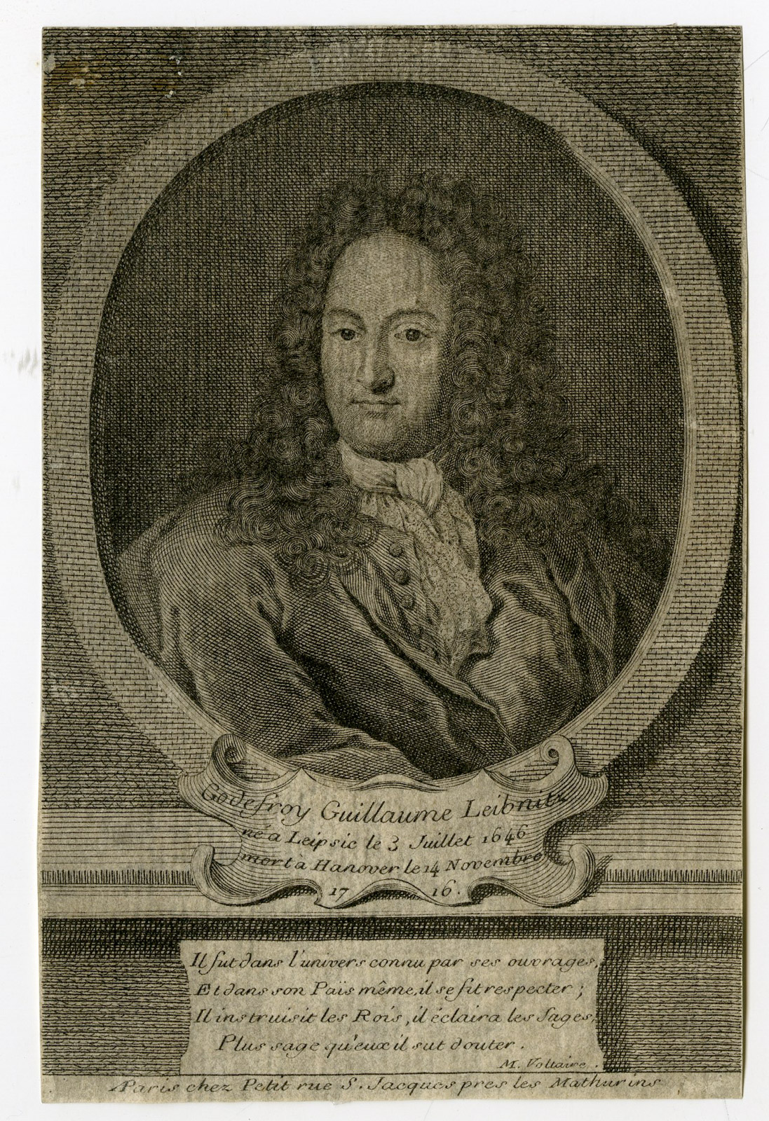 , Antique Print-GOTTFRIED VON LEIBNIZ-PILOSOPHY-PORTRAIT-Petit-c. 1725, Pictura Antique Prints