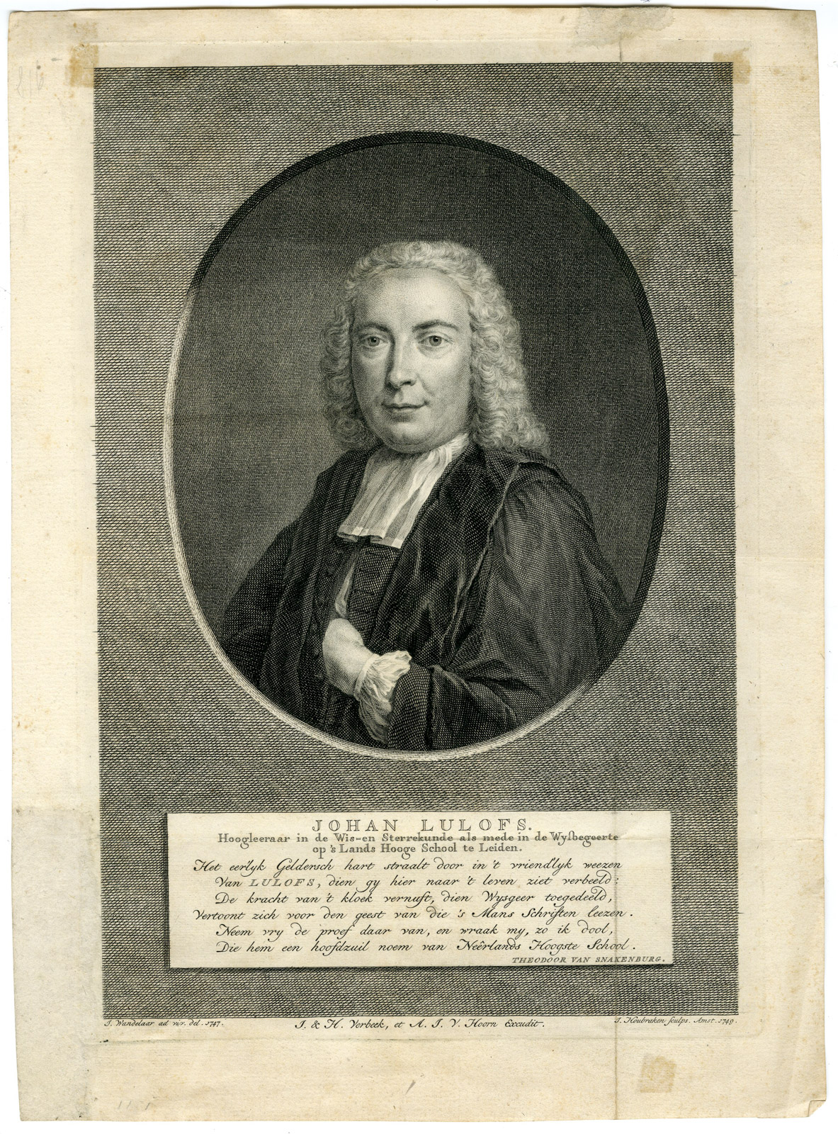, Antique Print-JOHAN LULOFS-MATHEMATICIAN-ASTROLOGER-PORTRAIT-Houbraken-1749, Pictura Antique Prints