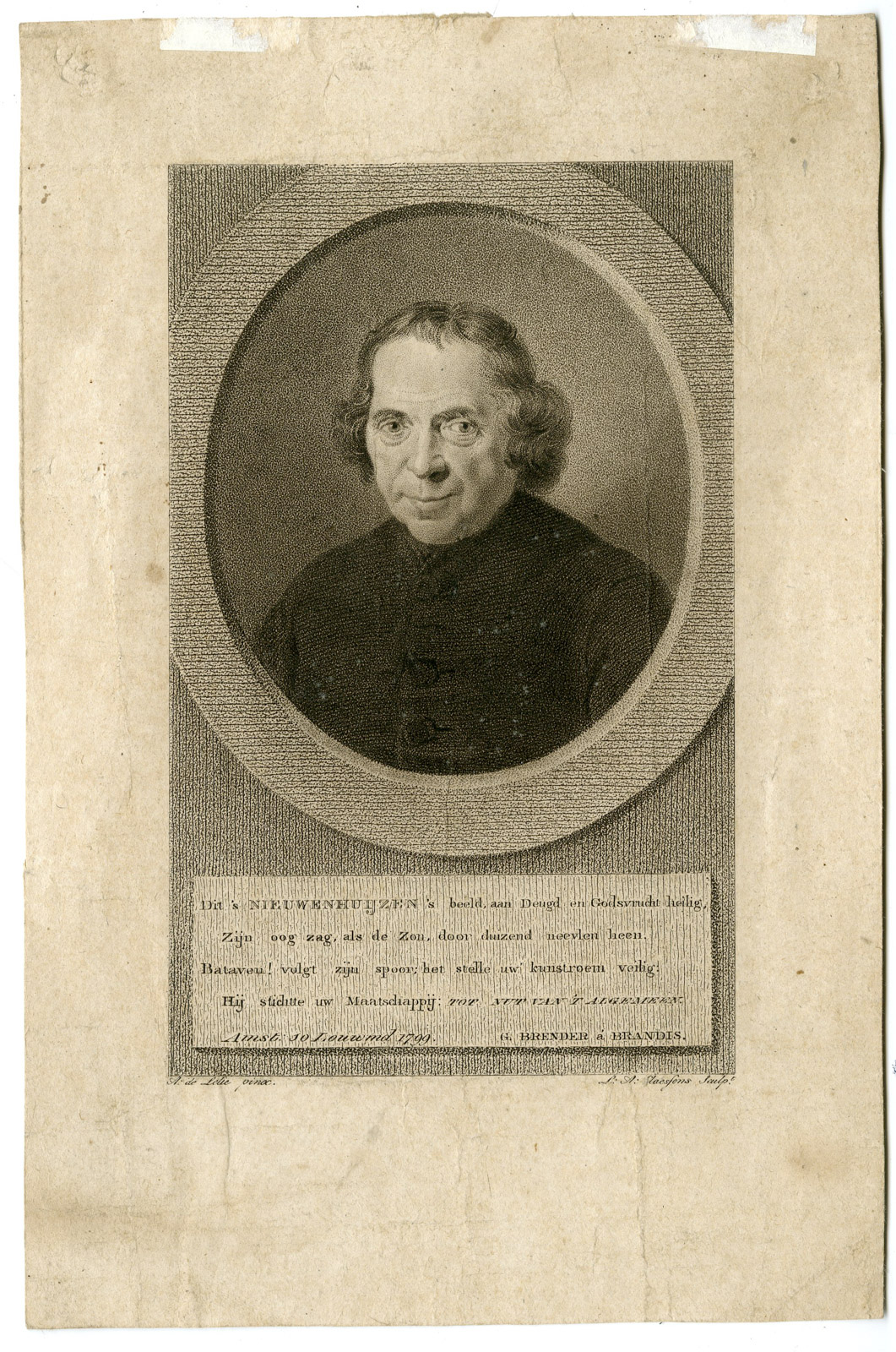 , Antique Print-JAN NIEUWENHUIJZEN-PORTRAIT-Claessens-de Lelie-c. 1800, Pictura Antique Prints