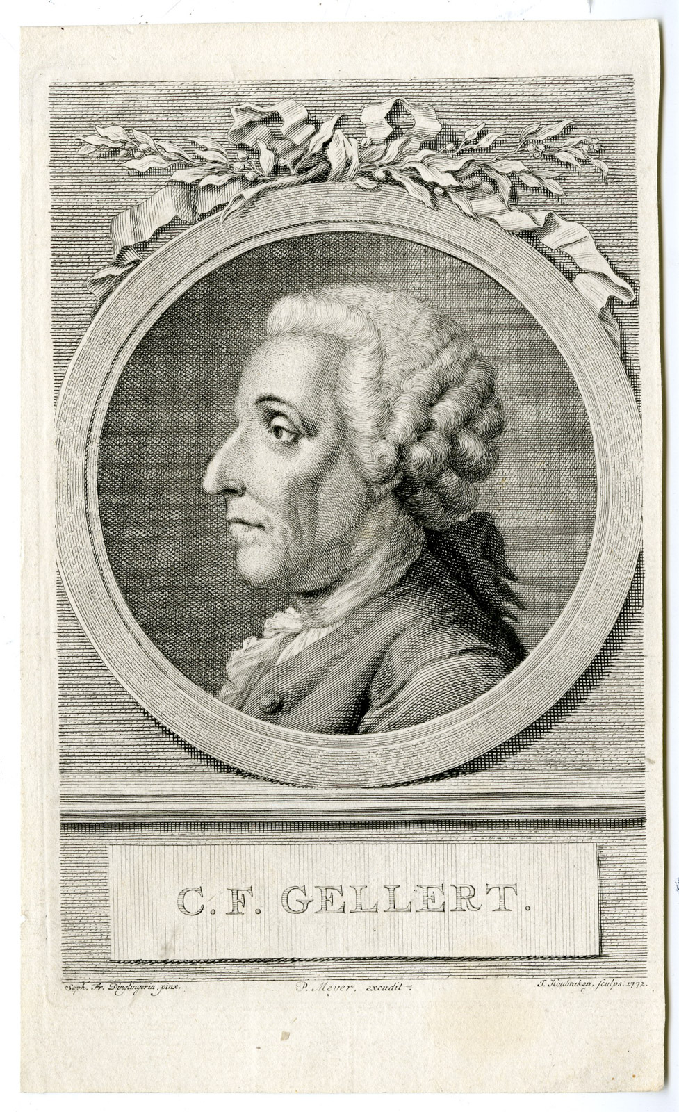 , Antique Print-CHRISTIAN GELLERT-POET-PORTRAIT-Houbraken-Dinglinger-1772, Pictura Antique Prints