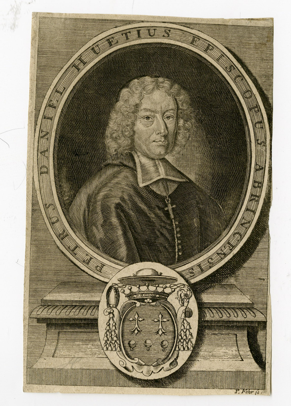 , Antique Print-PIERRE DANIEL HUET-PORTRAIT-Fehr-c. 1720, Pictura Antique Prints