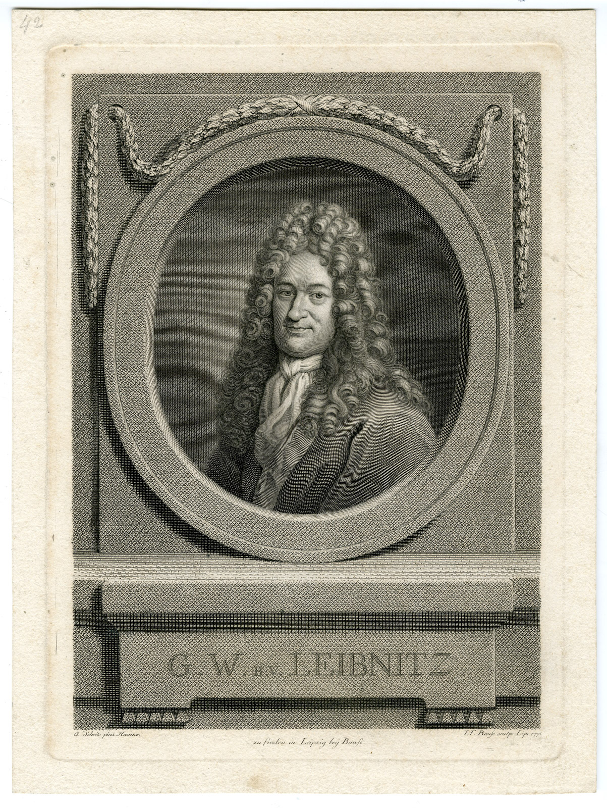 , Antique Print-GOTTFRIED WILHELM VON LEIBNITZ-PORTRAIT-Bause-Scheits-1775, Pictura Antique Prints