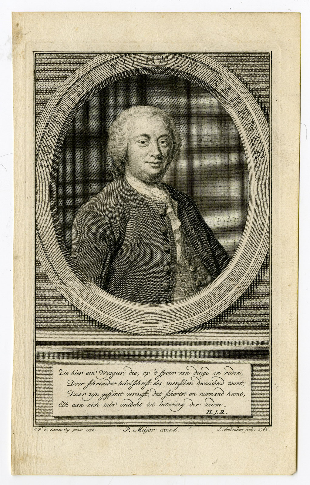 , Antique Print-GOTTLIEB WILHELM RABENER-PORTRAIT-Houbraken-Lisiewsky-1762, Pictura Antique Prints