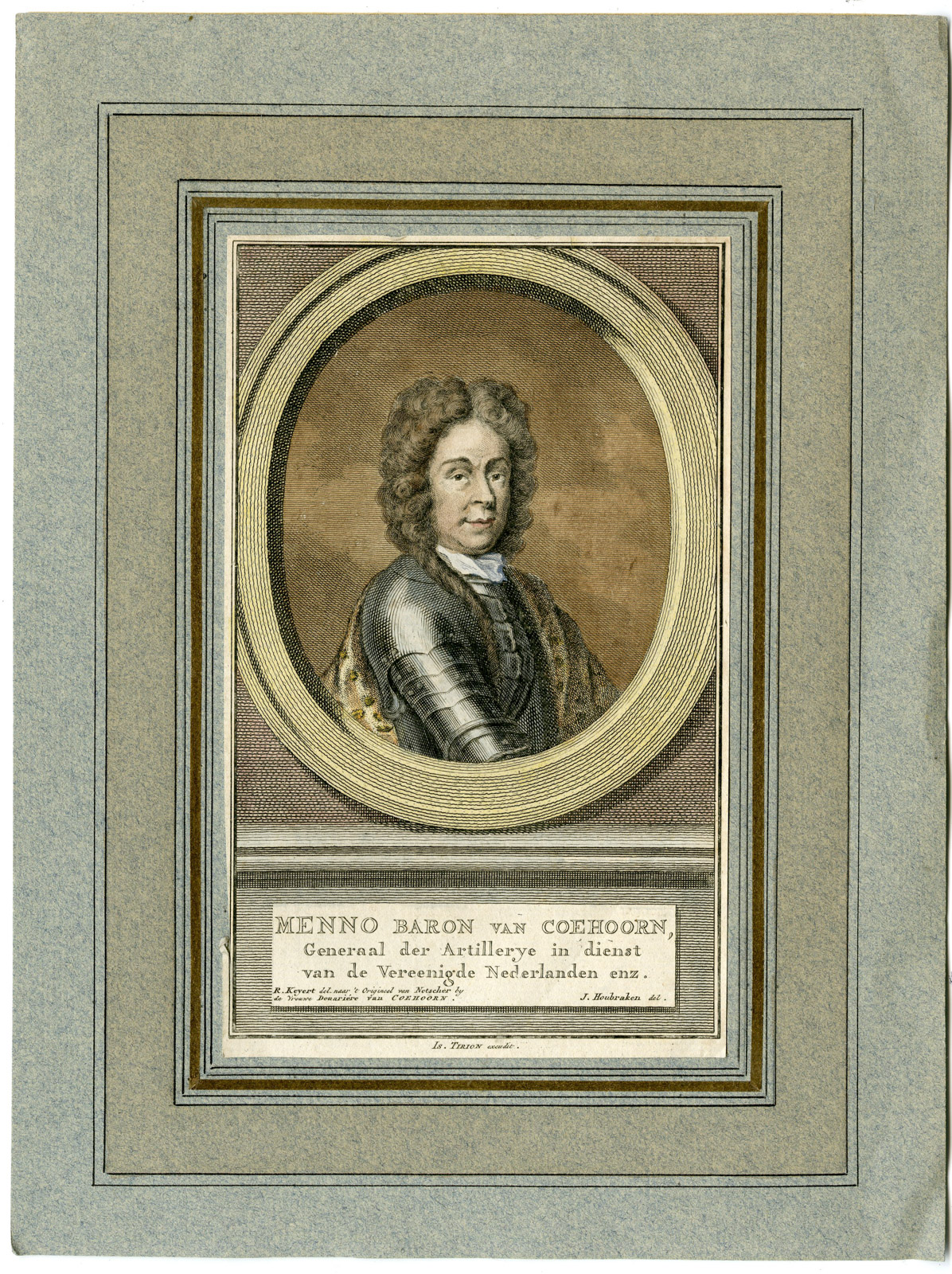 , Antique Print-MENNO BARON VAN COEHOORN-PORTRAIT-Houbraken-Keyert-c. 1760, Pictura Antique Prints
