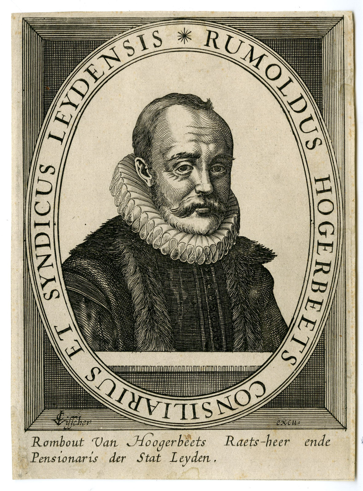 , Antique Print-ROMBOUT HOGERBEETS-RUMOLDUS-PORTRAIT-Visscher-c. 1620, Pictura Antique Prints