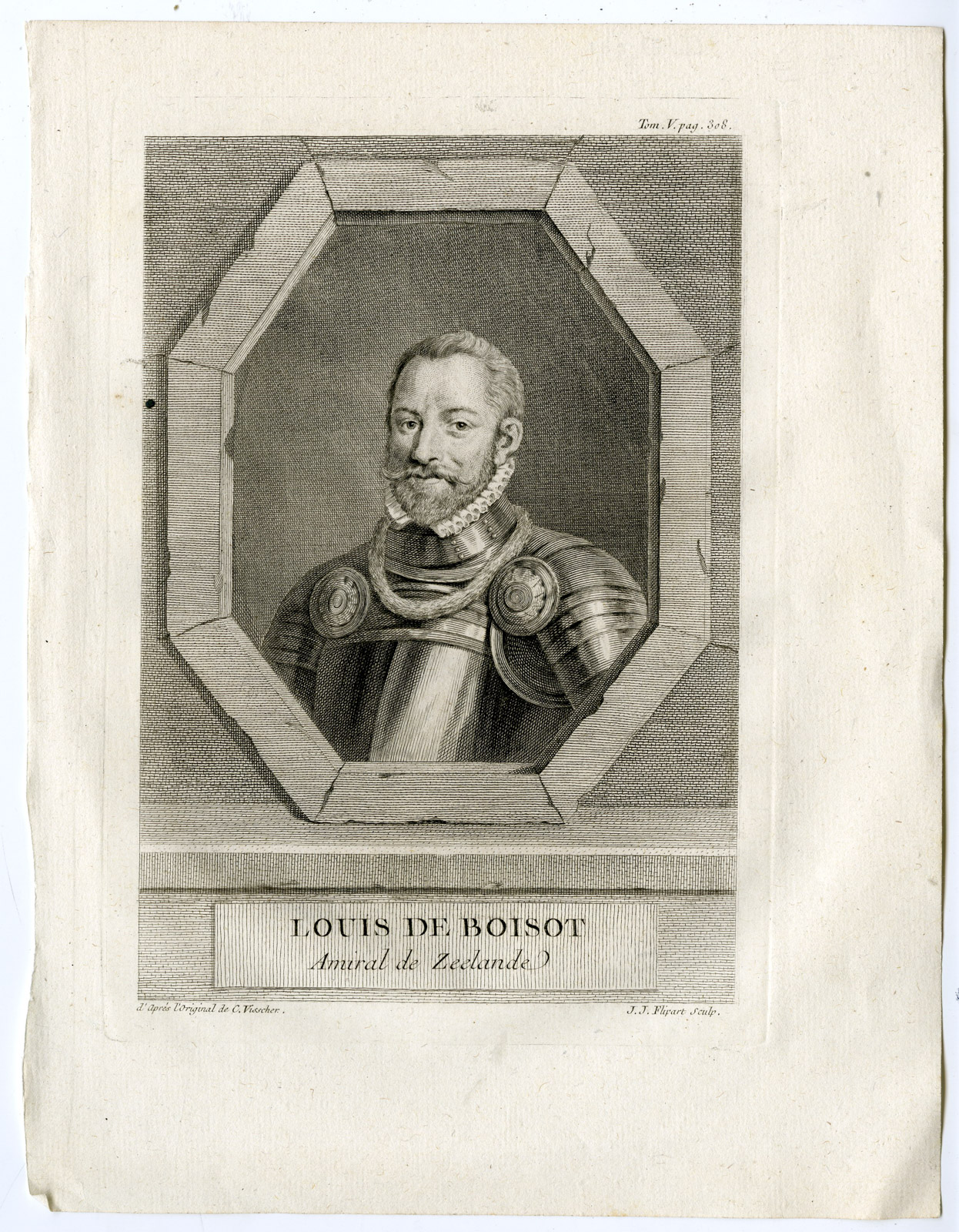 , Antique Print-LOUIS DE BOISOT-LODEWIJK VAN-PORTRAIT-Flipart-Visscher-c. 1750, Pictura Antique Prints
