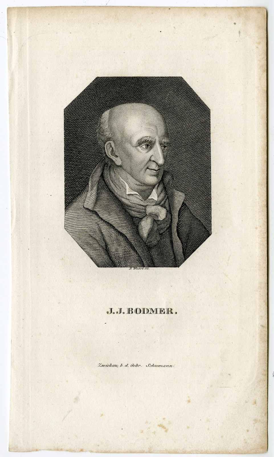 , Antique Print-JOHANN JAKOB BODMER-SWISS AUTHOR-PORTRAIT-Wuest-c. 1830, Pictura Antique Prints