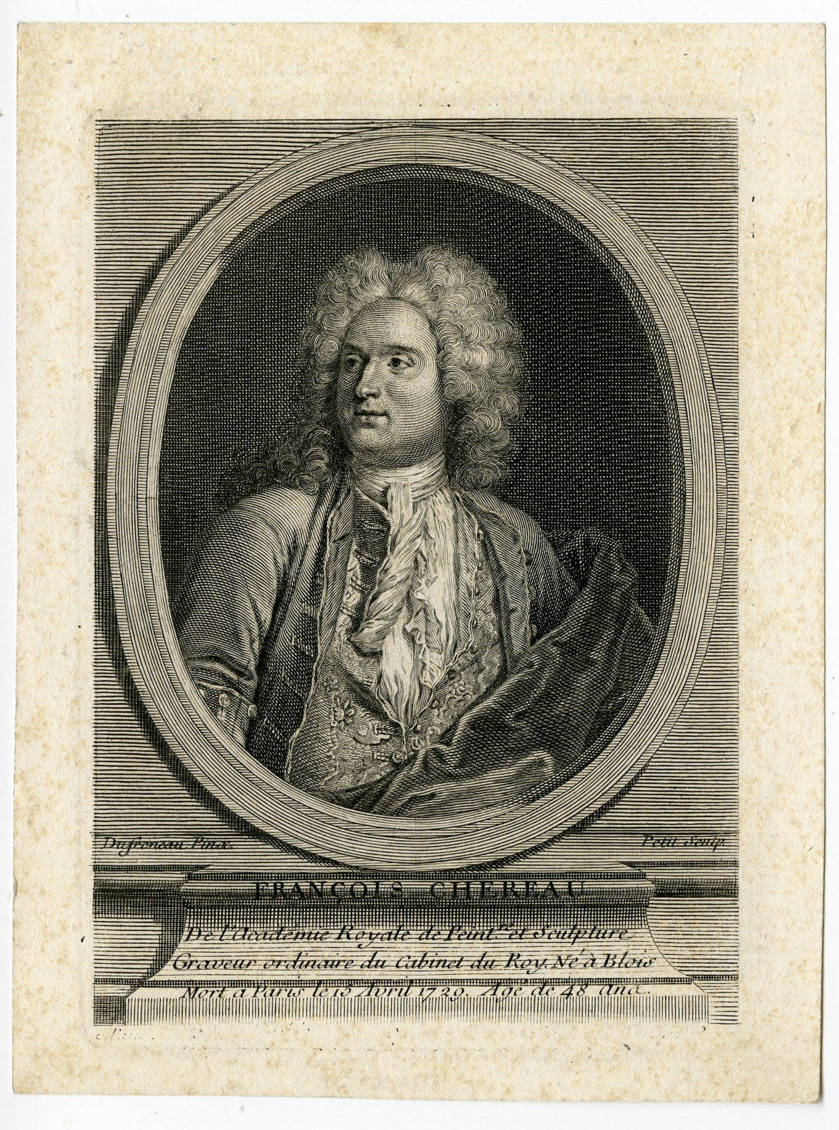 Antique Print-FRANCOIS CHEREAU-ENGRAVER-PORTRAIT-Petit-Dufreneau-c. 1730