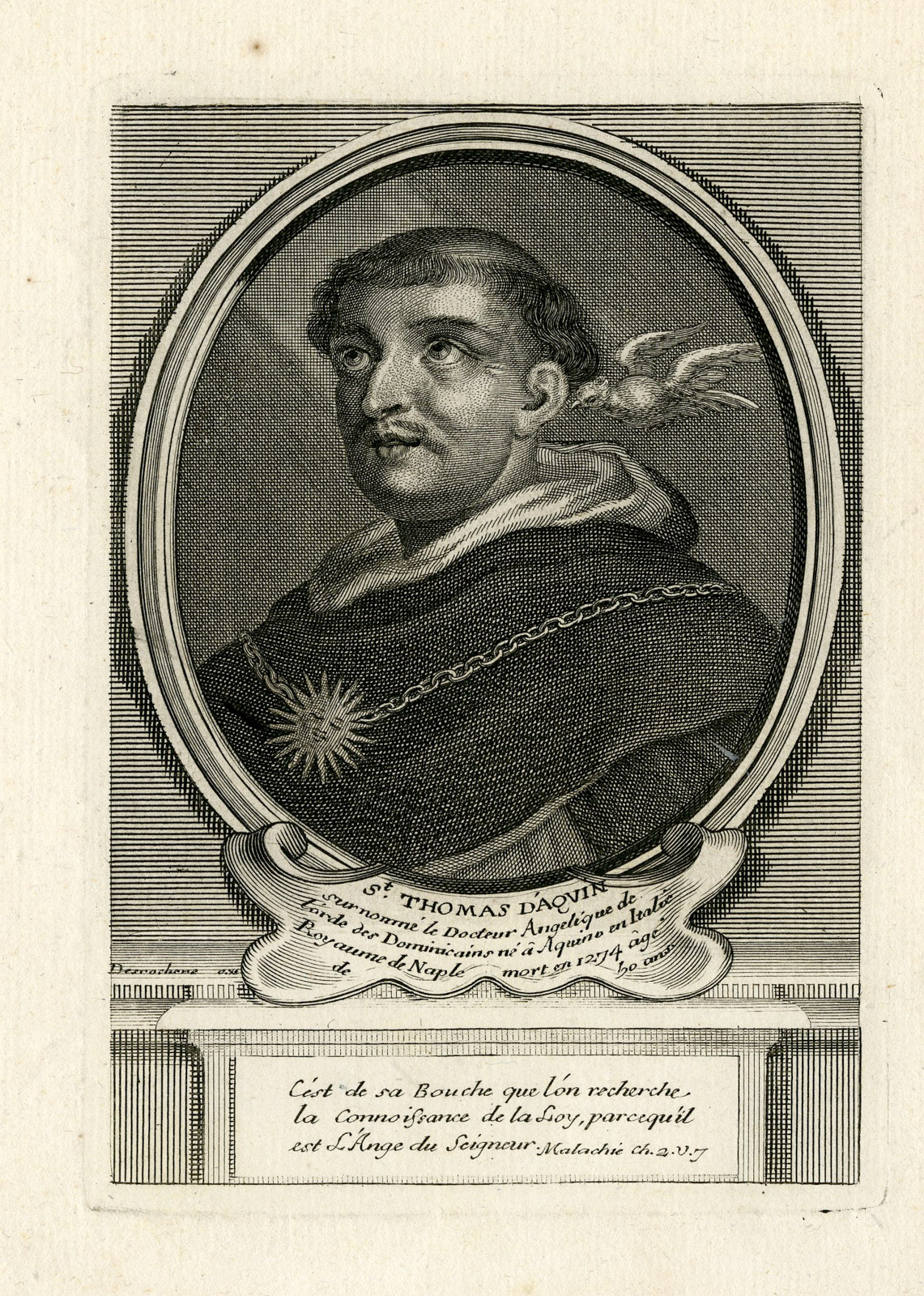 , Antique Print-THOMAS AQUINAS-OF AQUINO-PORTRAIT-Desrochers-Anonymous-c.1720, Pictura Antique Prints