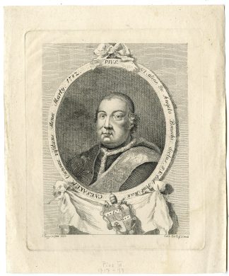 Rare-Antique Print-POPE PIUS VI-COUNT BRASCHI-PORTRAIT-Brotti-Fuggiere-1782