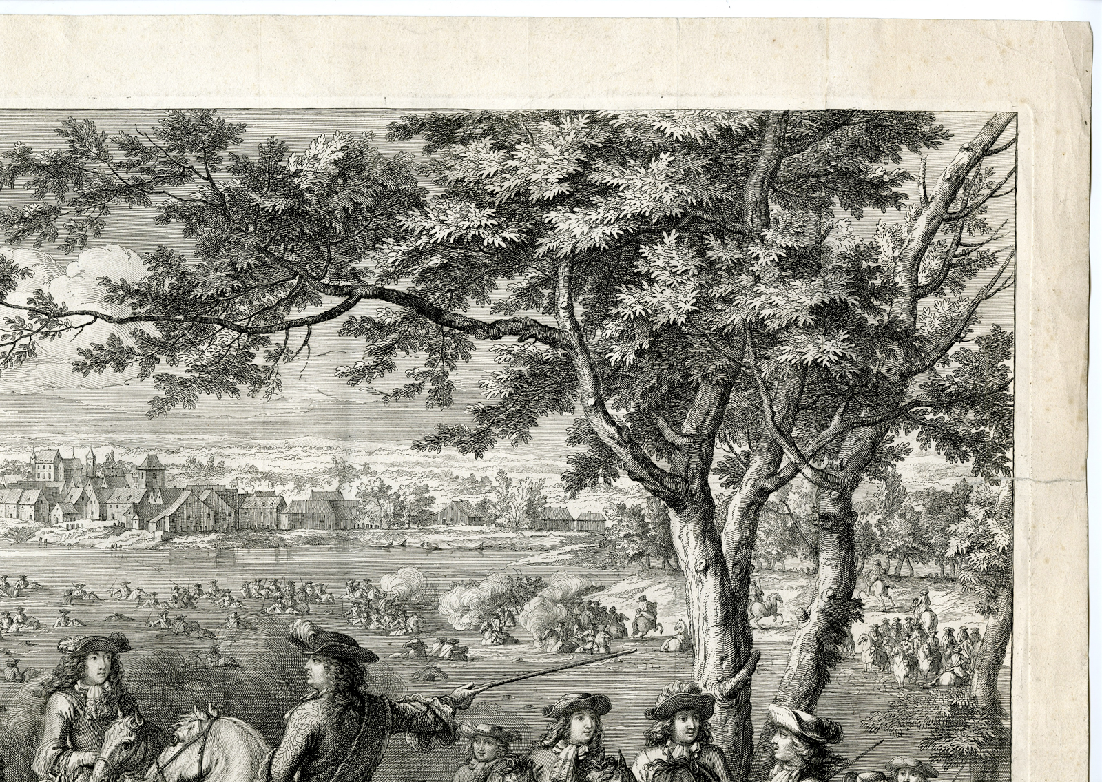 , Antique Print-ARMY LOUIS XIV-CROSSING RHINE AT LOBITH-Simonneau after van der Meulen-1672, Pictura Antique Prints