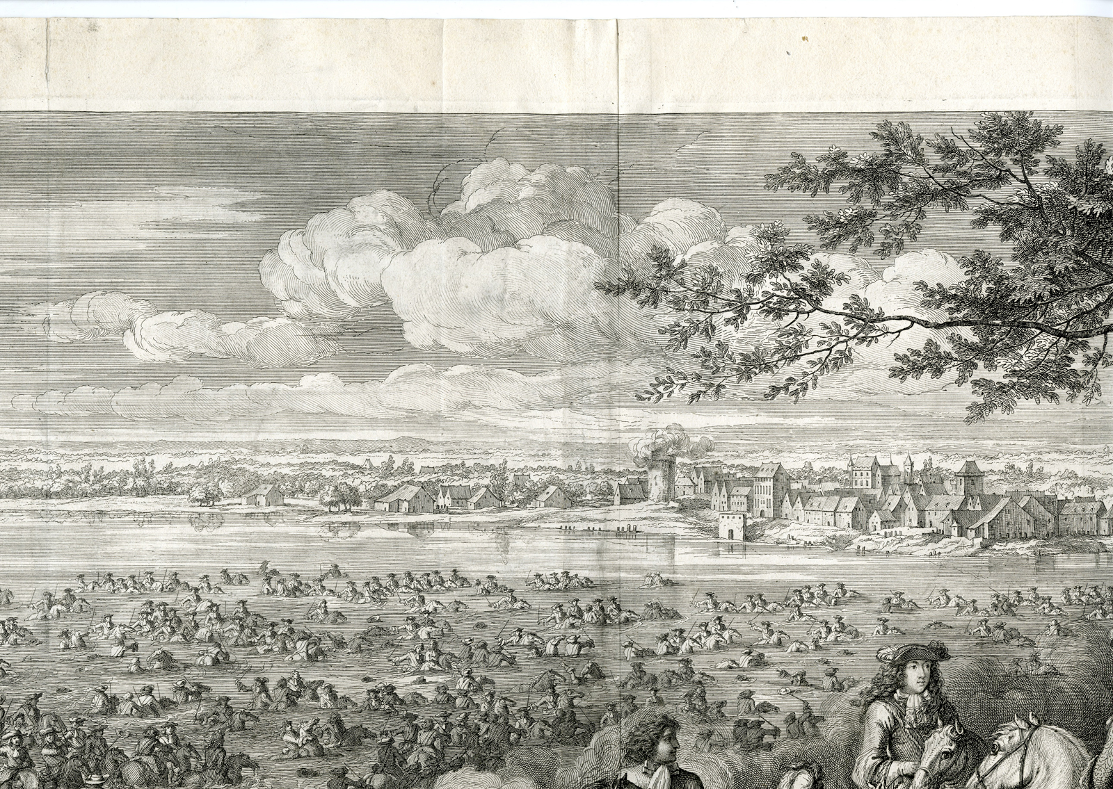 , Antique Print-ARMY LOUIS XIV-CROSSING RHINE AT LOBITH-Simonneau after van der Meulen-1672, Pictura Antique Prints