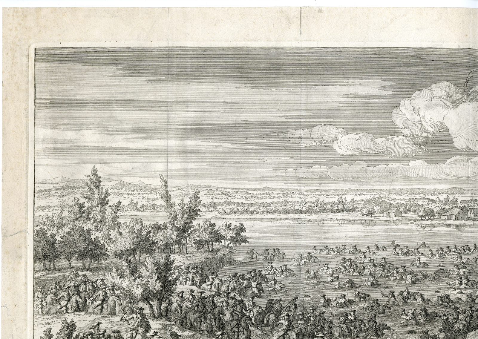 , Antique Print-ARMY LOUIS XIV-CROSSING RHINE AT LOBITH-Simonneau after van der Meulen-1672, Pictura Antique Prints