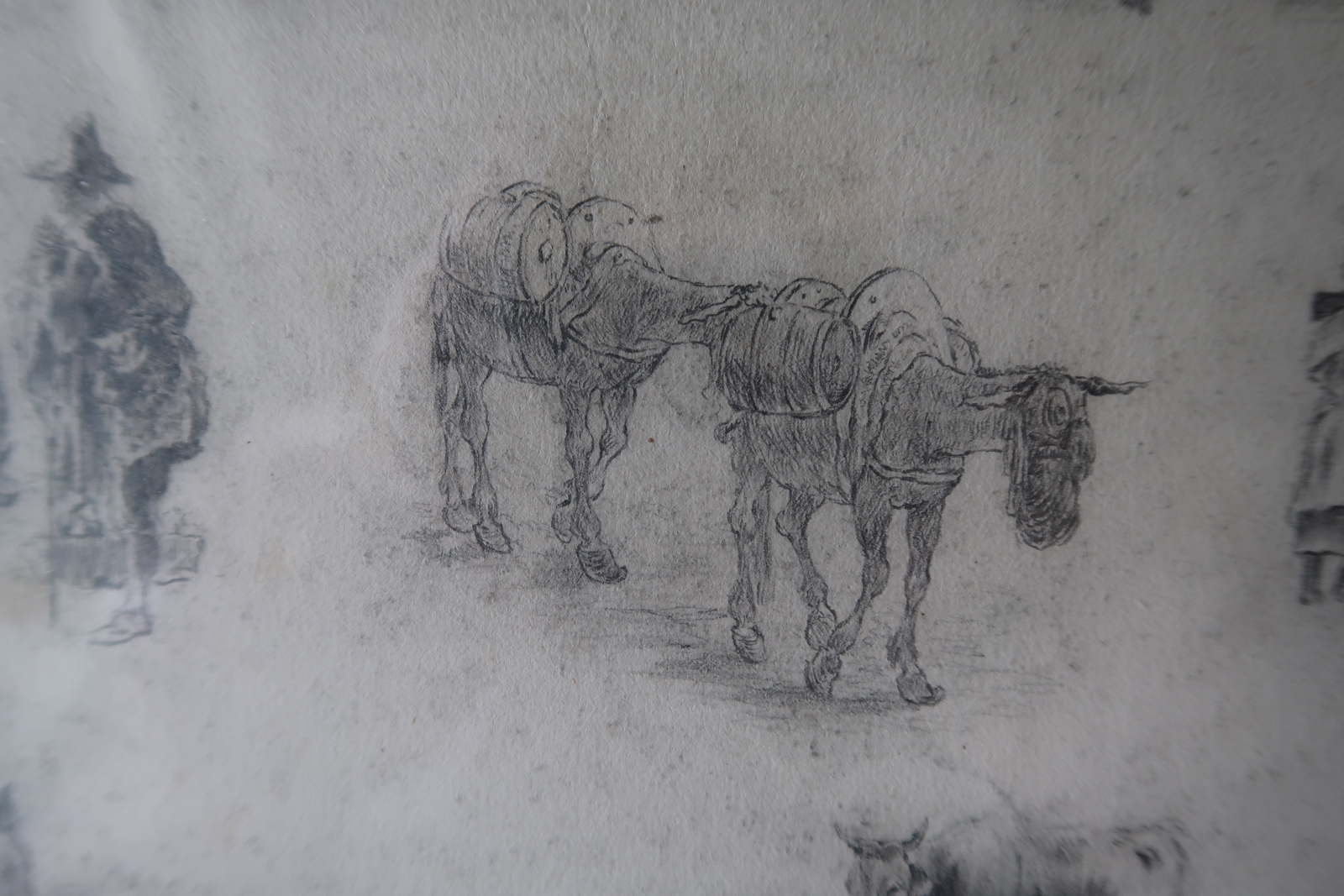 , Antique Drawing-DRAWING STUDY-FIGURES-ANIMALS-Alexandre Veron-1841, Pictura Antique Prints